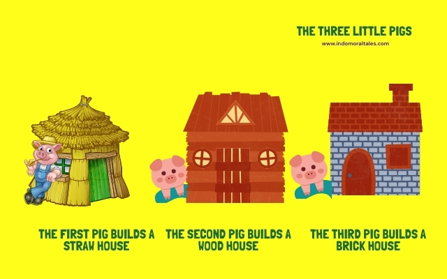 Image showing Three little pigs builds houses